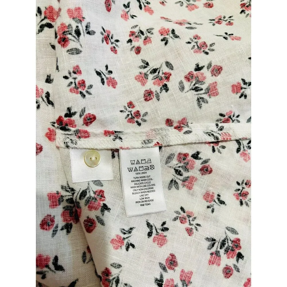 Cynthia Rowley linen dress maxi cottage roses classic summer vacation women 8